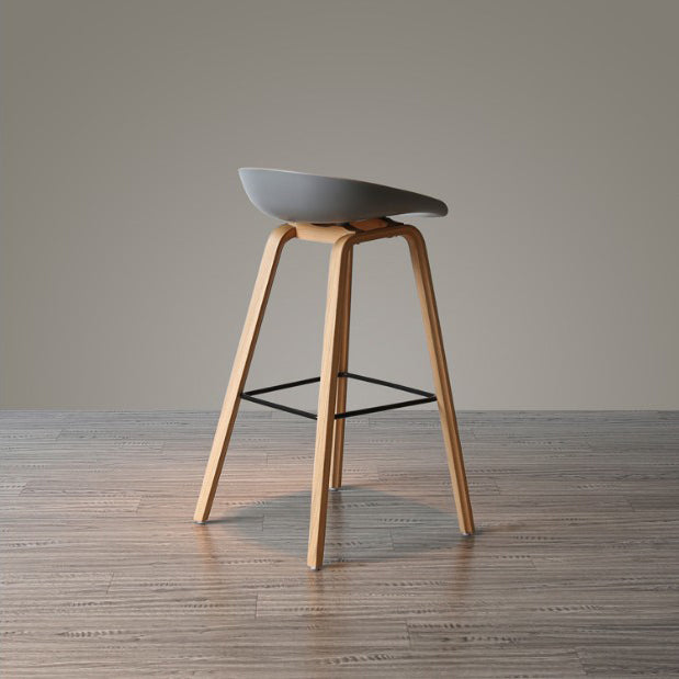 Modern Solid Wood Counter Stool Low Back Armless Bar Stool with Footrest