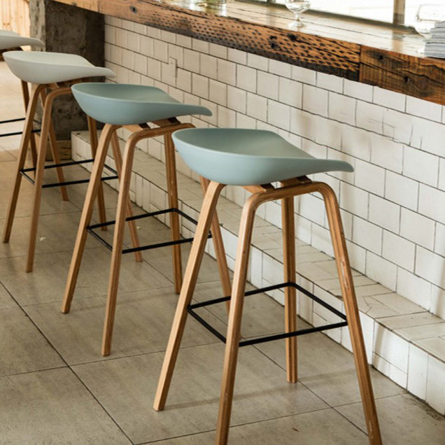 Modern Solid Wood Counter Stool Low Back Armless Bar Stool with Footrest