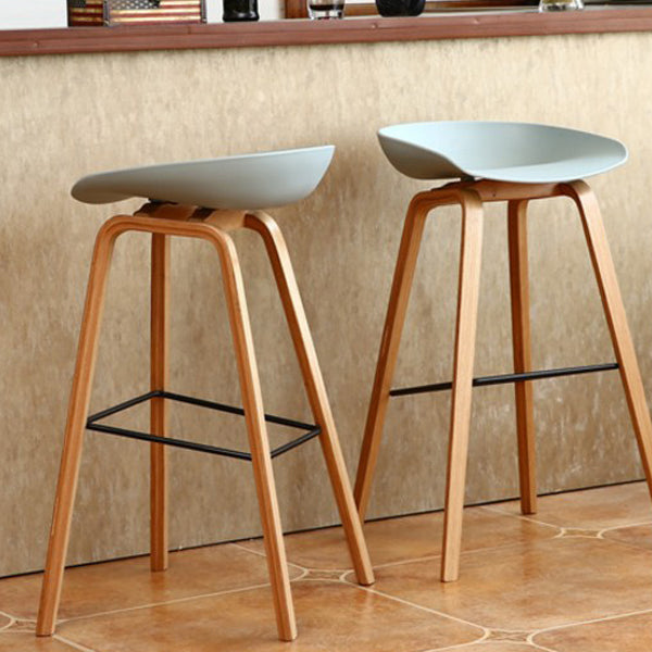 Modern Solid Wood Counter Stool Low Back Armless Bar Stool with Footrest