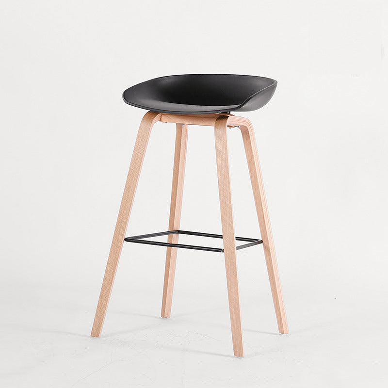 Modern Solid Wood Counter Stool Low Back Armless Bar Stool with Footrest
