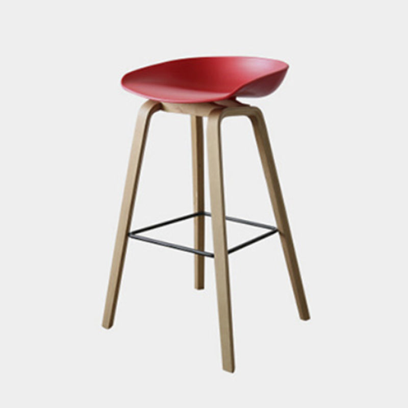 Modern Solid Wood Counter Stool Low Back Armless Bar Stool with Footrest