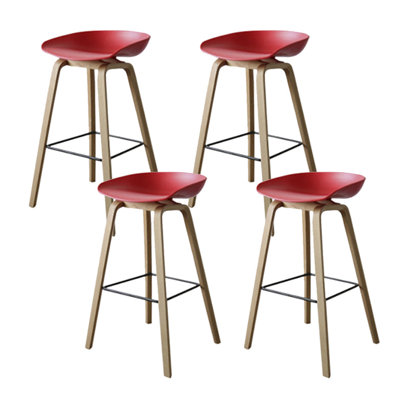 Modern Solid Wood Counter Stool Low Back Armless Bar Stool with Footrest