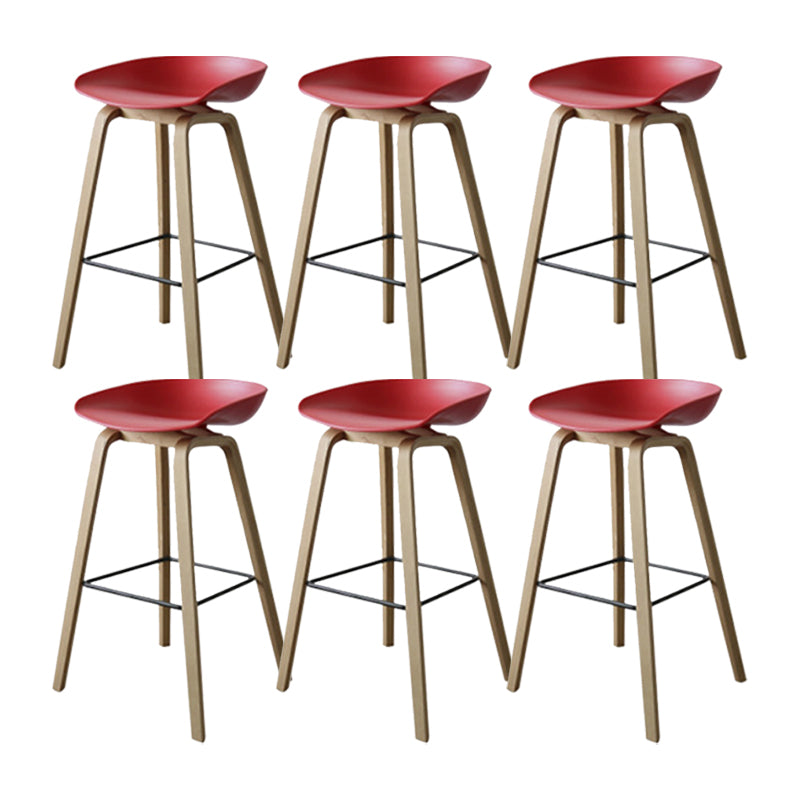 Modern Solid Wood Counter Stool Low Back Armless Bar Stool with Footrest