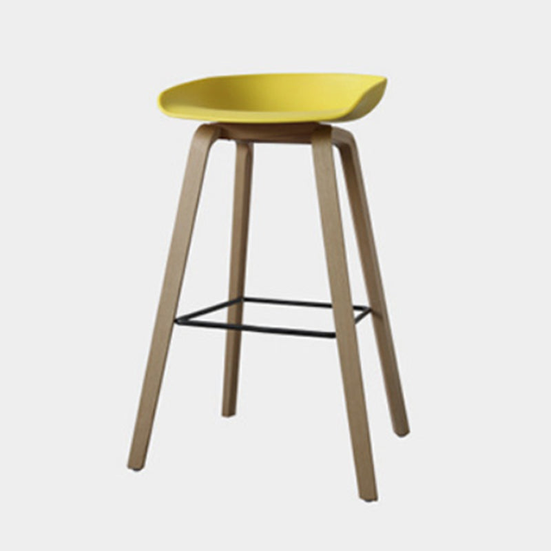 Modern Solid Wood Counter Stool Low Back Armless Bar Stool with Footrest