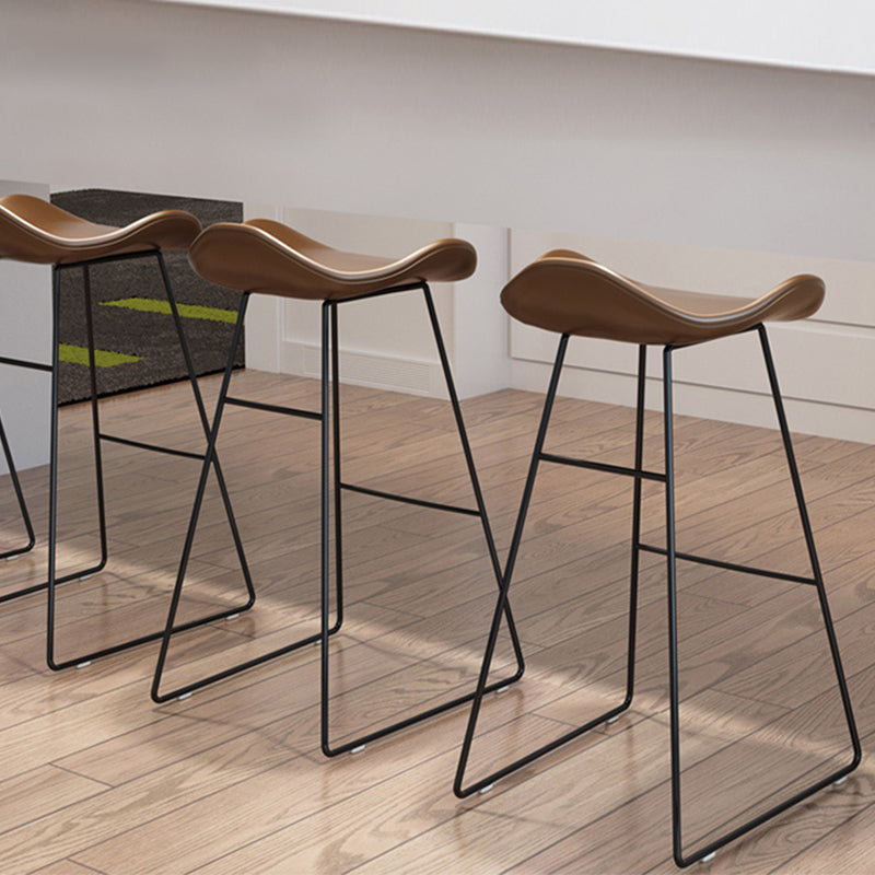 Industrial Armless Bucket Counter Stool Faux Leather Bar Chair with Metal Legs