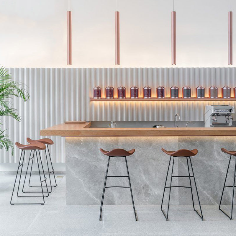 Industrial Armless Bucket Counter Stool Faux Leather Bar Chair with Metal Legs