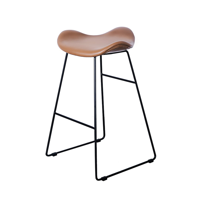 Industrial Armless Bucket Counter Stool Faux Leather Bar Chair with Metal Legs