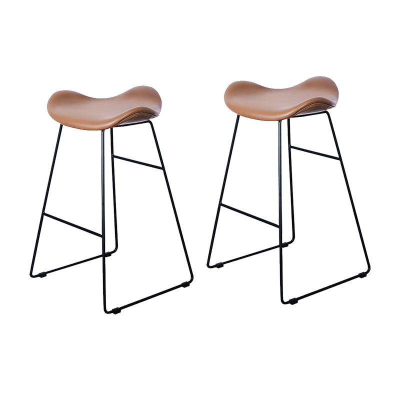 Industrial Armless Bucket Counter Stool Faux Leather Bar Chair with Metal Legs