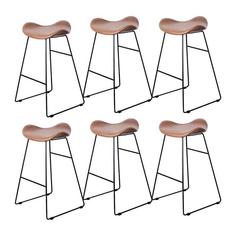 Industrial Armless Bucket Counter Stool Faux Leather Bar Chair with Metal Legs