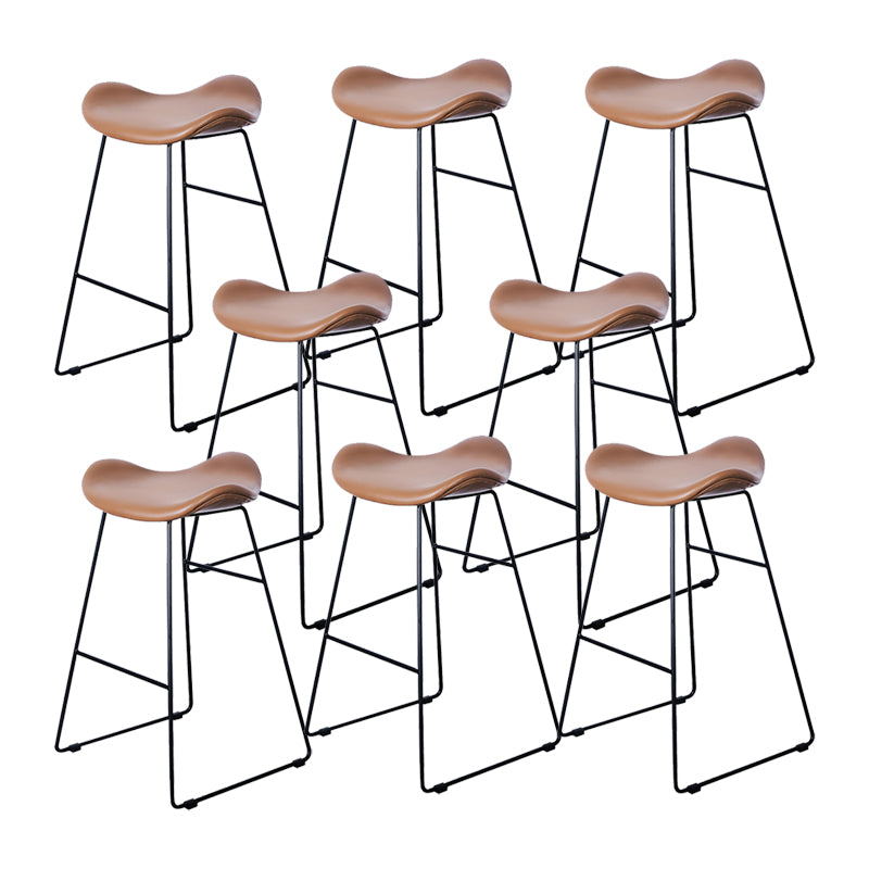 Industrial Armless Bucket Counter Stool Faux Leather Bar Chair with Metal Legs