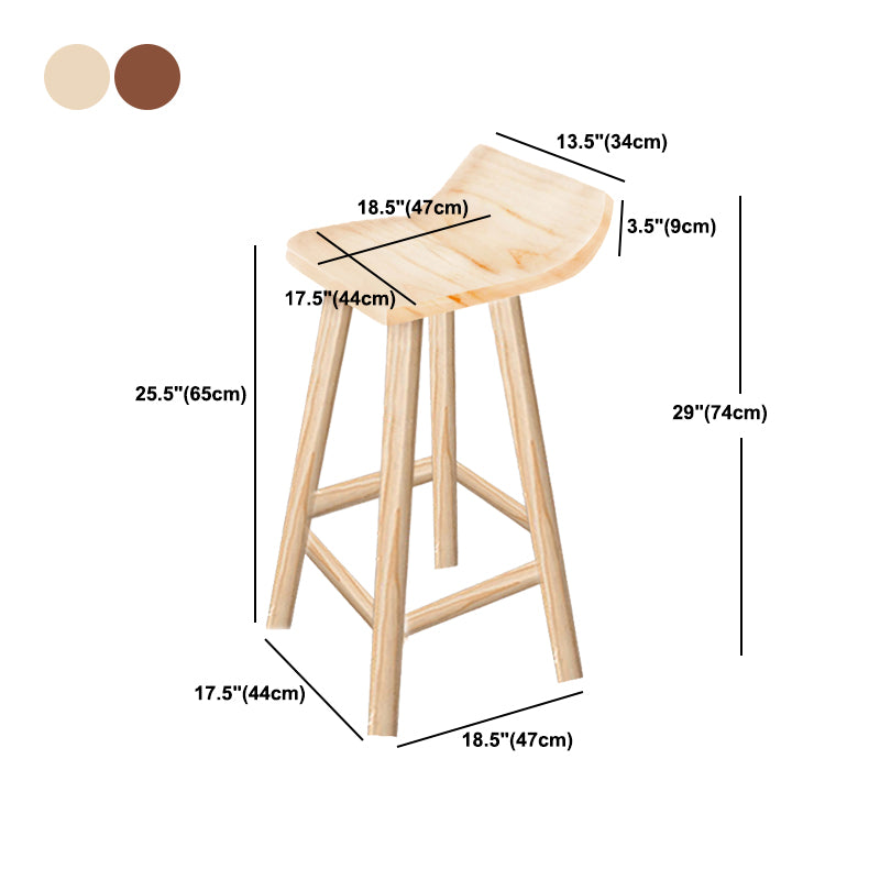 Modern Solid Wood Bar Chair Armless Bar Stool with Wooden Footrest