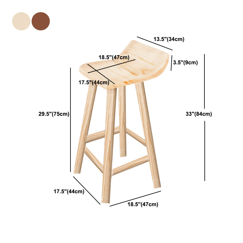 Modern Solid Wood Bar Chair Armless Bar Stool with Wooden Footrest