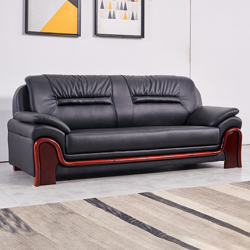 Modern Leather Sofa 34.65" Wide Pillow Top Arm in Black for Living Room