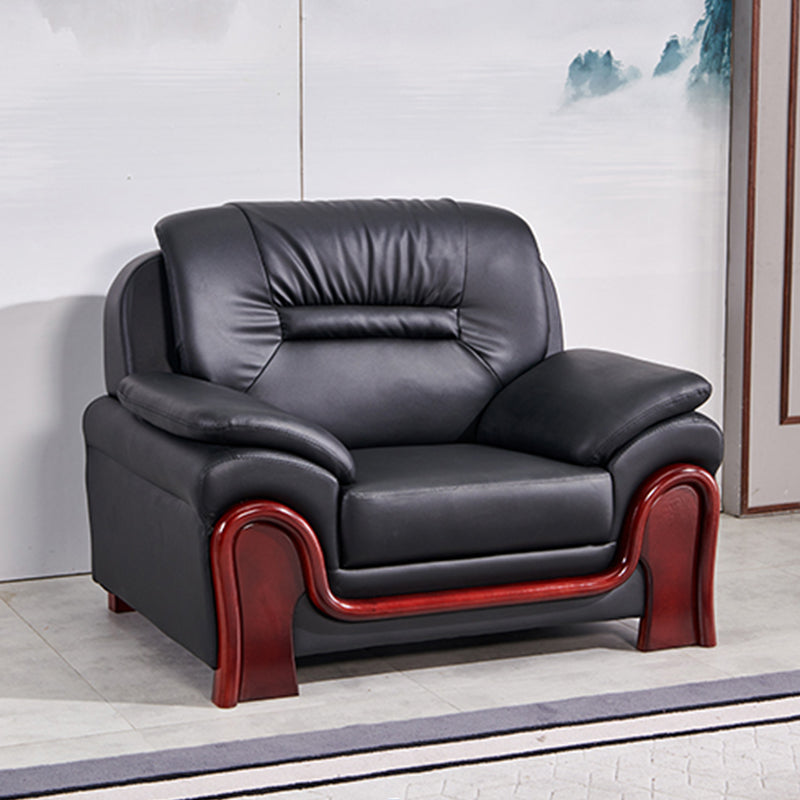 Modern Leather Sofa 34.65" Wide Pillow Top Arm in Black for Living Room