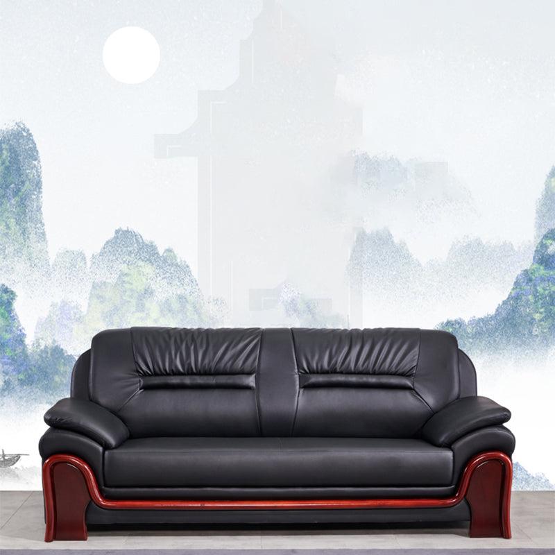 Modern Leather Sofa 34.65" Wide Pillow Top Arm in Black for Living Room