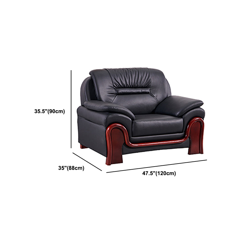 Modern Leather Sofa 34.65" Wide Pillow Top Arm in Black for Living Room
