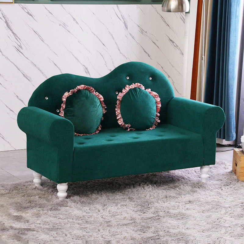 Tufted Split-Back Sofa Velvet Flared Arm Curved Sofa 33.46 inch High