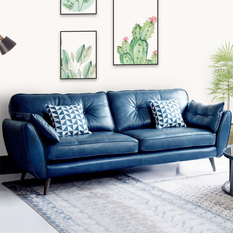 33.46" Flared Arm Sofa with Tufted Split-Back Sofa, Blue Genuine Leather