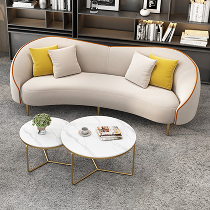 Beige/Grey Faux Leather Sofa Sloped Arm Sofa with Bolster Pillows