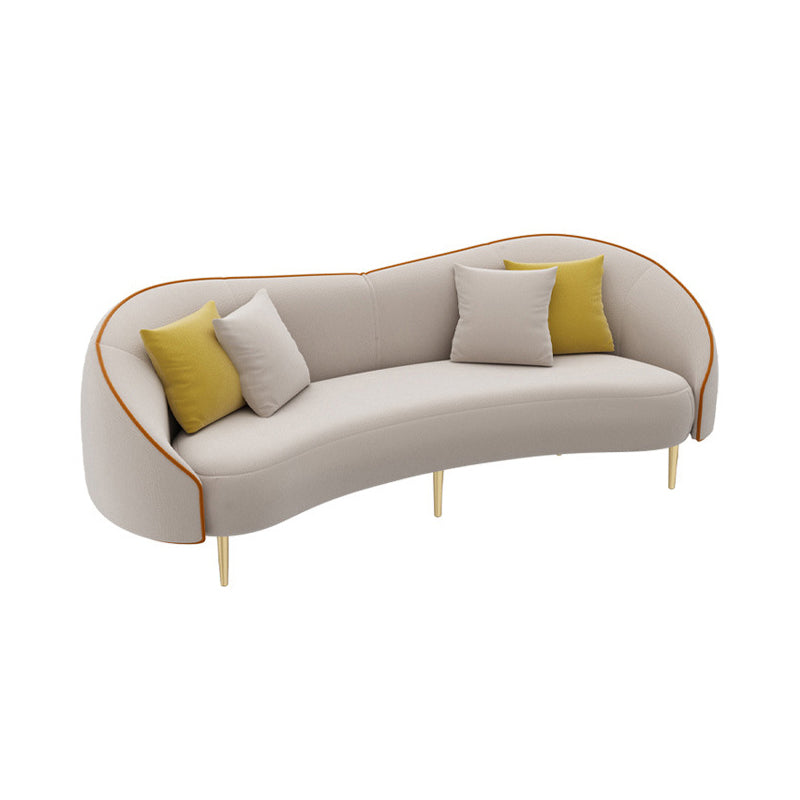 Beige/Grey Faux Leather Sofa Sloped Arm Sofa with Bolster Pillows
