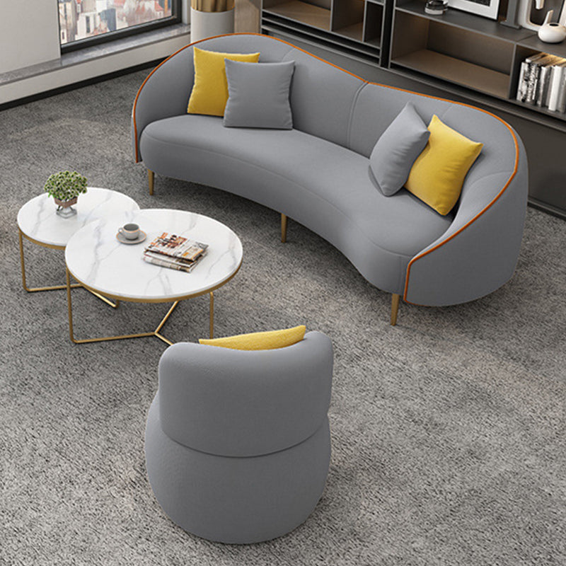 Beige/Grey Faux Leather Sofa Sloped Arm Sofa with Bolster Pillows