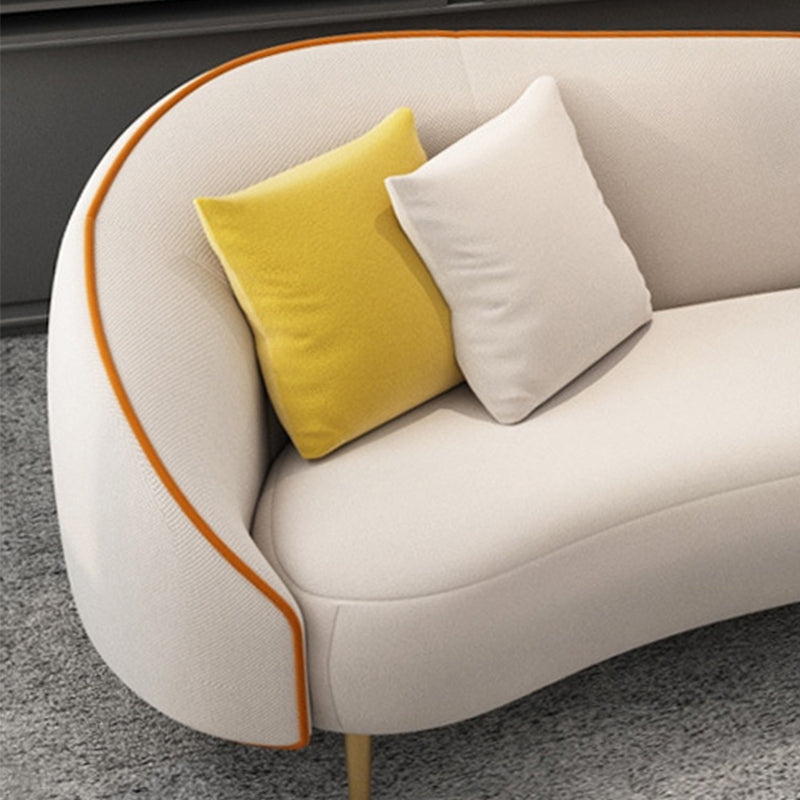 Beige/Grey Faux Leather Sofa Sloped Arm Sofa with Bolster Pillows