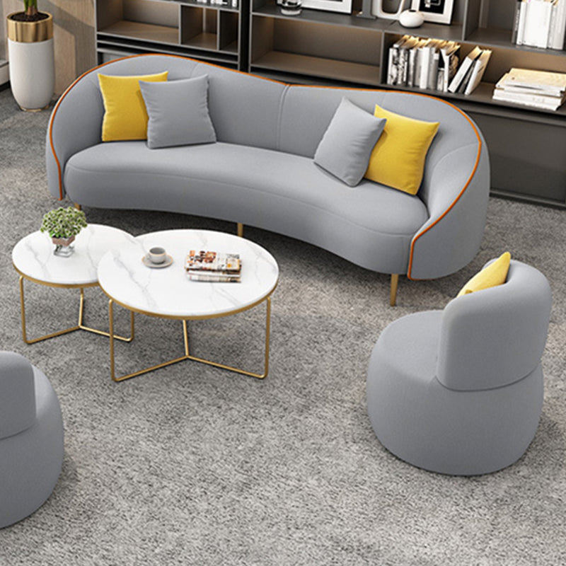 Beige/Grey Faux Leather Sofa Sloped Arm Sofa with Bolster Pillows