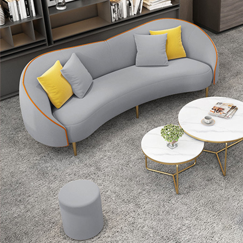 Beige/Grey Faux Leather Sofa Sloped Arm Sofa with Bolster Pillows
