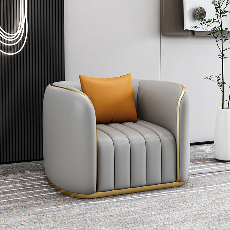 Tuxedo Arm Sofa in Grey/Blue Faux Leather Sofa with Metal Accent