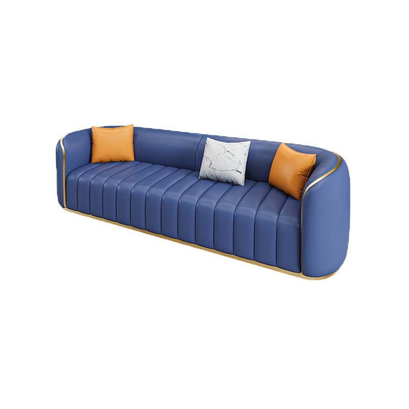 Tuxedo Arm Sofa in Grey/Blue Faux Leather Sofa with Metal Accent