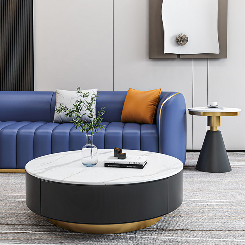 Tuxedo Arm Sofa in Grey/Blue Faux Leather Sofa with Metal Accent