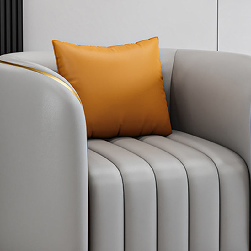 Tuxedo Arm Sofa in Grey/Blue Faux Leather Sofa with Metal Accent