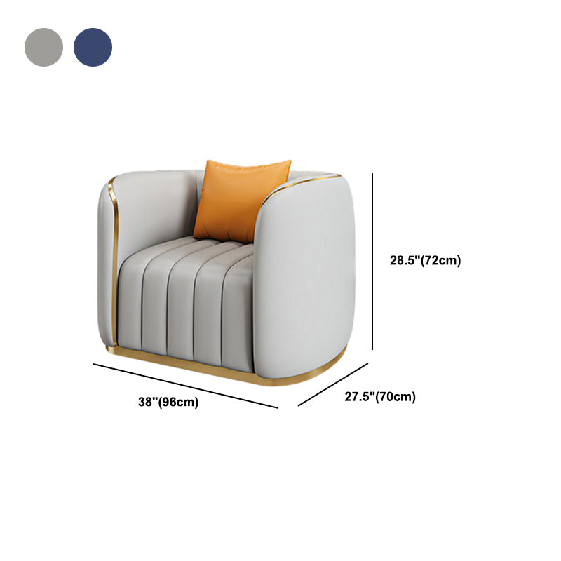 Tuxedo Arm Sofa in Grey/Blue Faux Leather Sofa with Metal Accent
