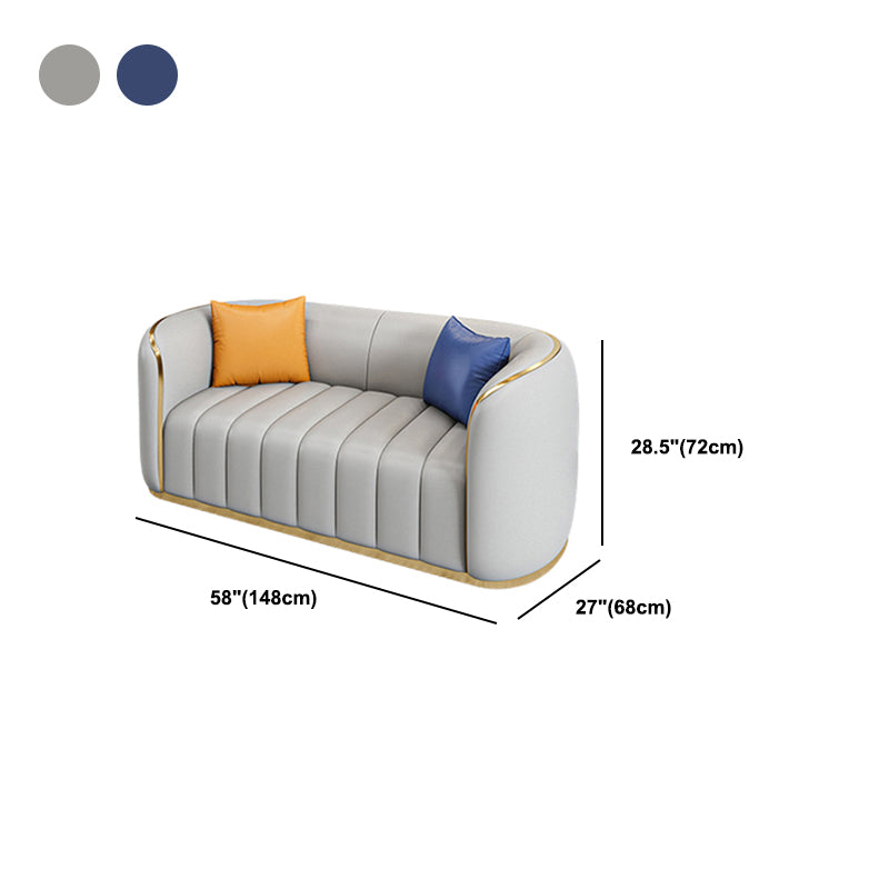 Tuxedo Arm Sofa in Grey/Blue Faux Leather Sofa with Metal Accent