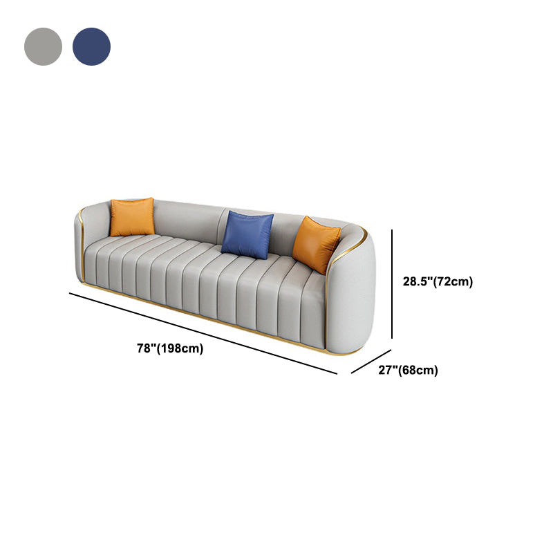 Tuxedo Arm Sofa in Grey/Blue Faux Leather Sofa with Metal Accent