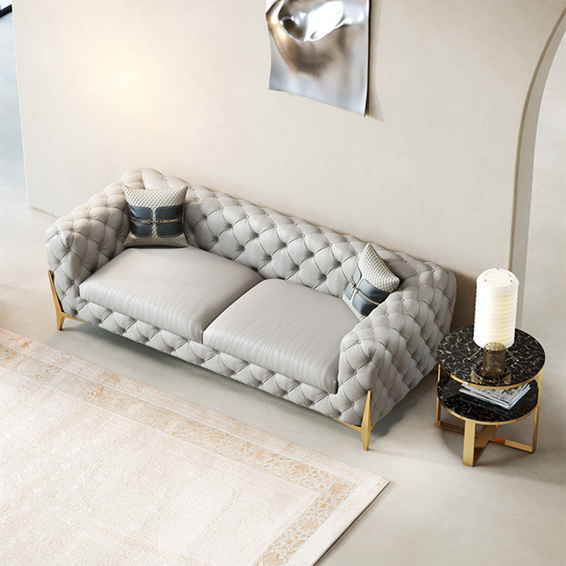 Contemporary Tufted Sofa 30.31" High Faux Leather Tuxedo Arm Sofa