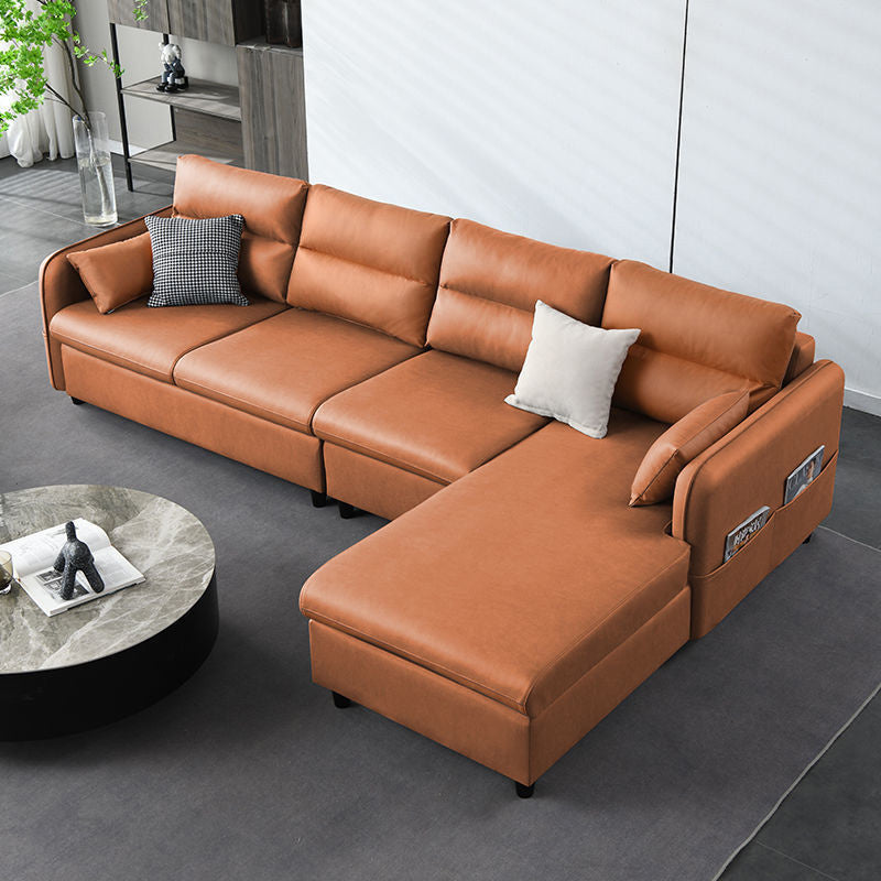 4-Seater Square Arm Sofa & Chaise Faux Leather Sofa with Storage
