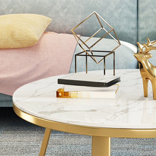 Round Marble Top Cocktail Table with Iron Cross Base Coffee Table