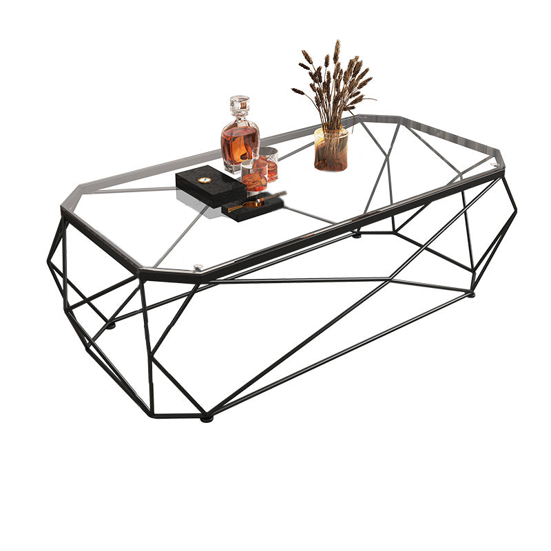 Modern Frame Coffee Table Rectangular Glass Top Coffee Cocktail Table for Living Room