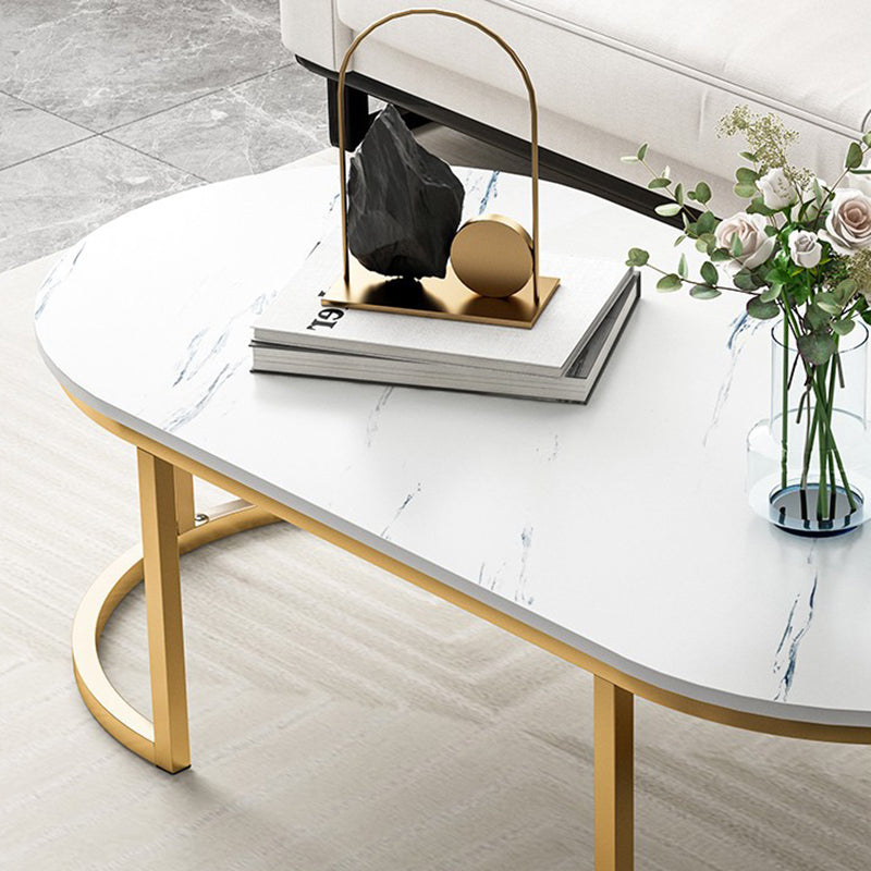 Glam Style Oval Marble Coffee Table with Iron Base Coffee Cocktail Table
