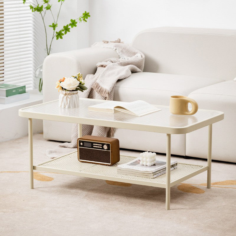 Modern Rectangle Cocktail Table with Glass Top and 4 Iron Legs
