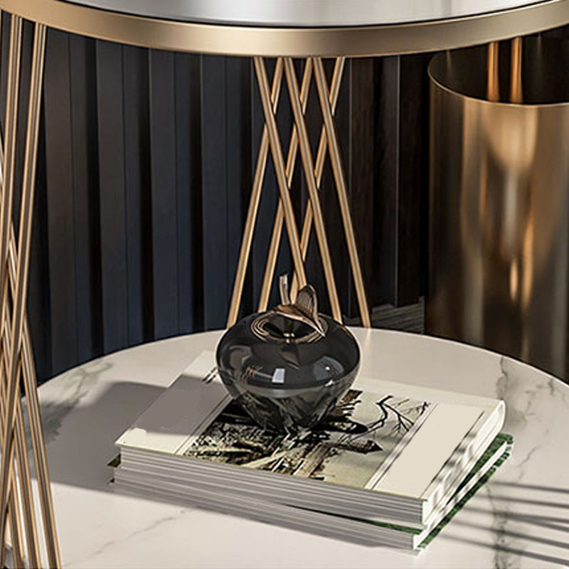 Modern Round Side Table Minimalist Slate Sofa Corner Table with Storage