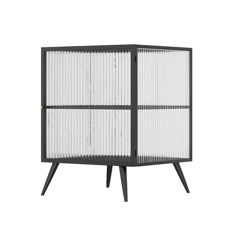 Modern Metal Bed Cabinet Stone Top 1-Shelf Nightstand in Black/White