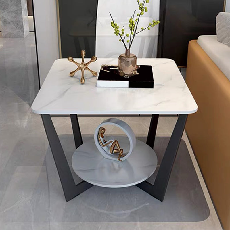 Modern Square Side Table Slate Sofa Corner Table with Storage