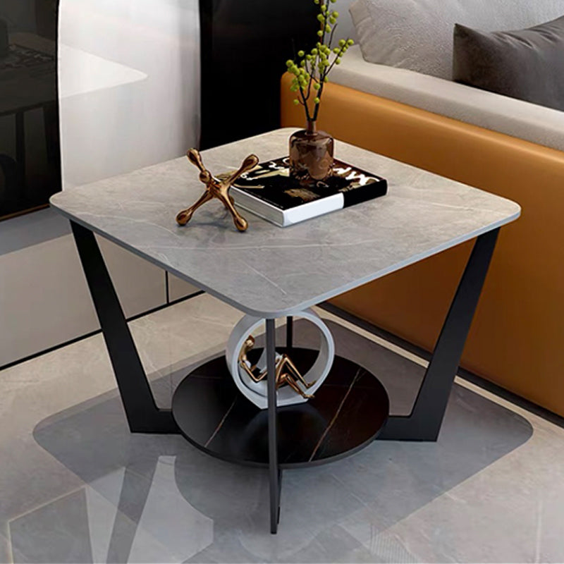 Modern Square Side Table Slate Sofa Corner Table with Storage