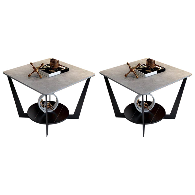 Modern Square Side Table Slate Sofa Corner Table with Storage