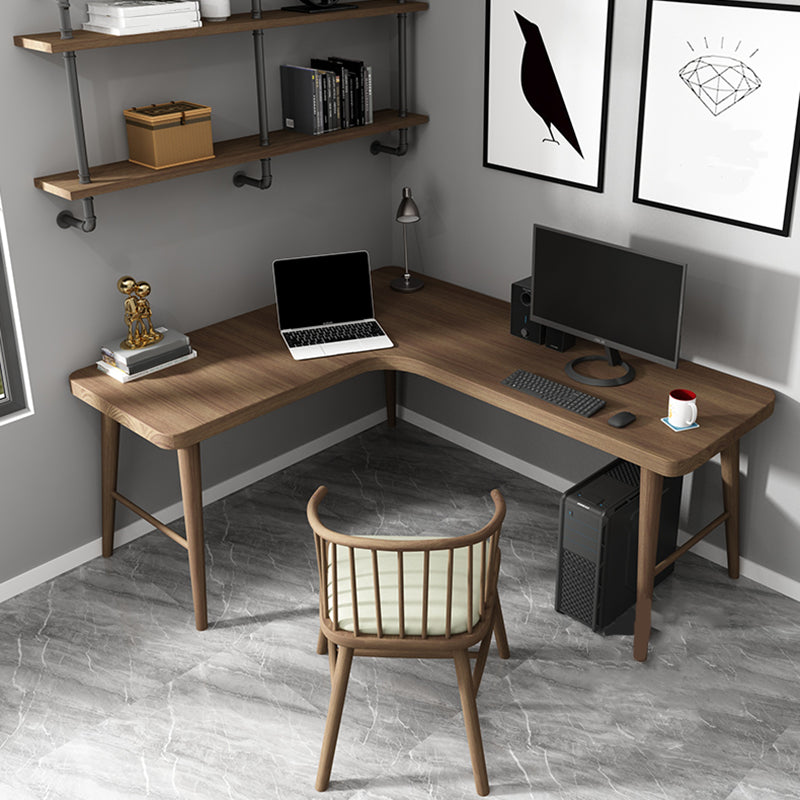 Modern Solid Wood Writing Desk L-Shape Writing Desk in Brown