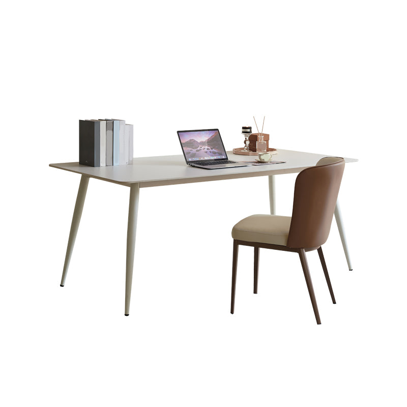 White Modern Stone Writing Desk Parsons Rectangular Office Desk for Home