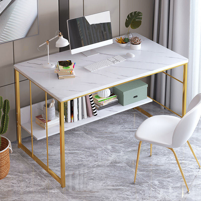 Glam Wooden Writing Desk Rectangular Office Desk With Metal Legs