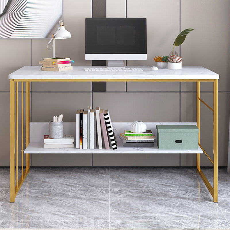 Glam Wooden Writing Desk Rectangular Office Desk With Metal Legs